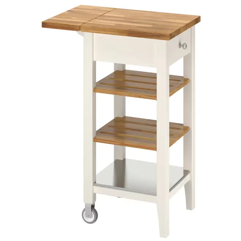 Stenstorp Rolling Kitchen Cart In White & Natural Oak – Mobile Prep Station, 45X43X90 Cm 1
