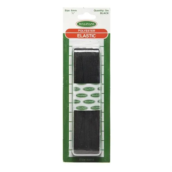 Sullivans Black Knitted Elastic – 6Mm Width × 5M Length 1
