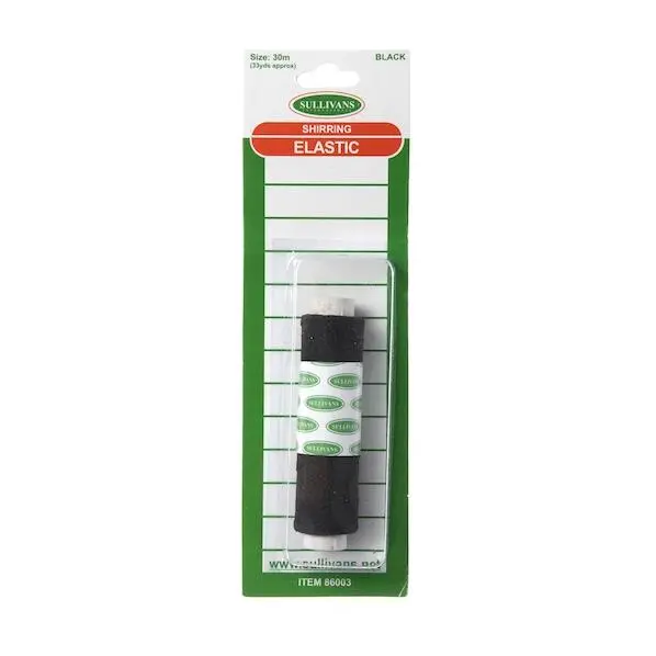 Sullivans Black Shirring Elastic – 30 Meter Roll For Gathered Fabric Effects 1