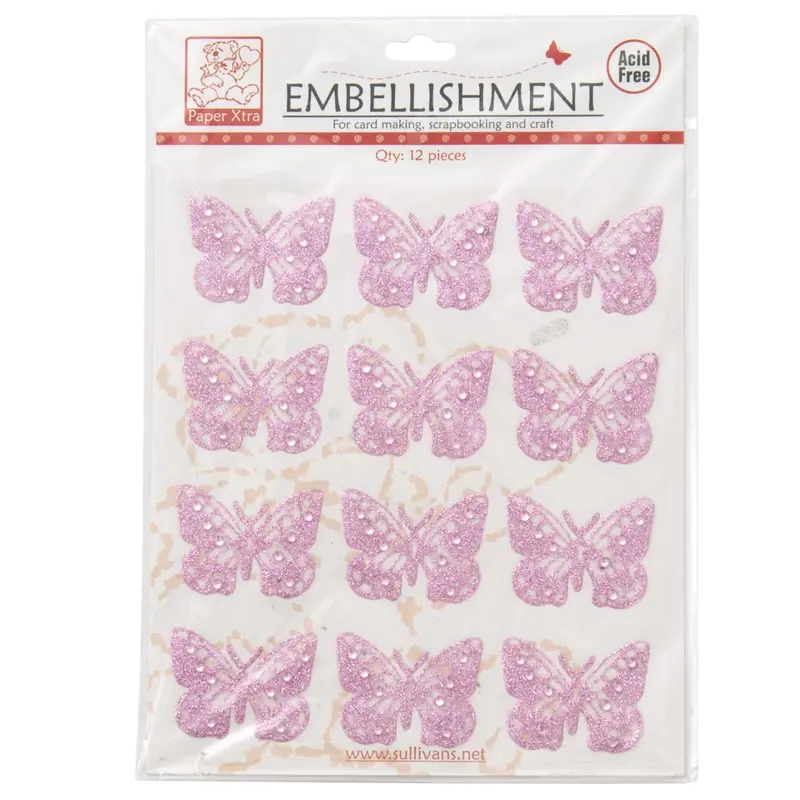 Sullivans Bling Embellishments – Pink Butterfly Charms, 12-Piece Pack 1