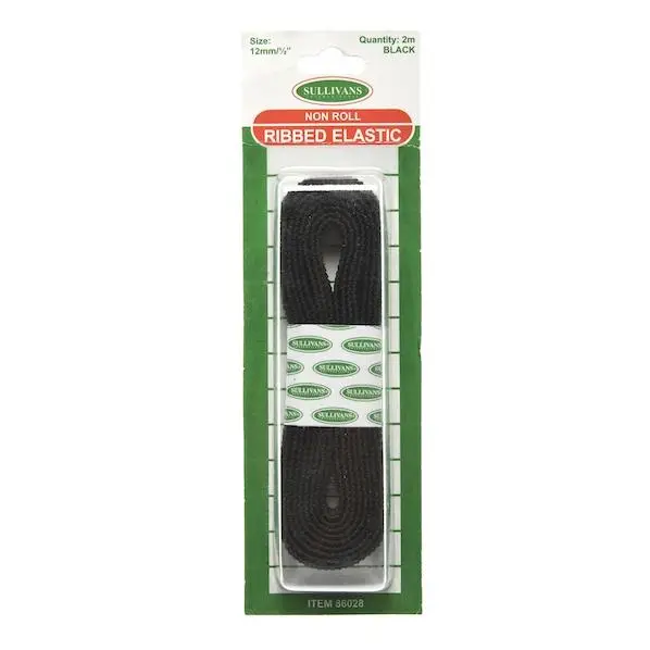 Sullivans Ribbed Elastic Band – Black, 12 Mm × 2 M 1