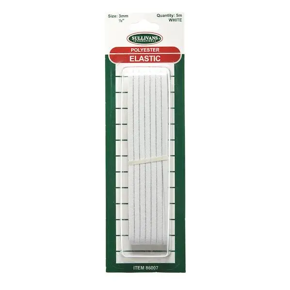 Sullivans Soft Knitted Elastic Band – White, 3Mm Width × 5M Length 1