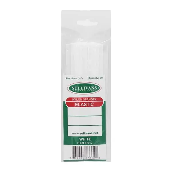 Sullivans White Elastic Band – 6Mm Width, General-Purpose Stretch Fabric 1