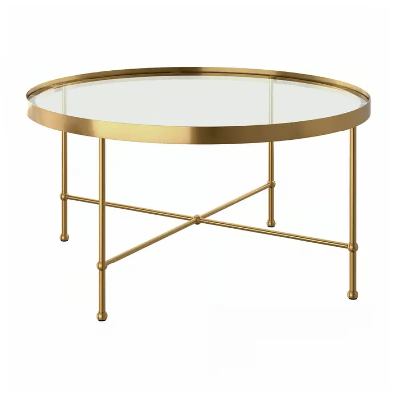 Torsjö Gold-Effect Glass Coffee Table – Round 88 Cm Statement Piece 1