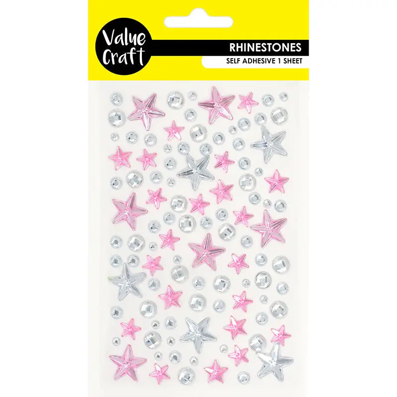 Value Craft Pink & Silver Star Rhinestone Sticker Sheet 1