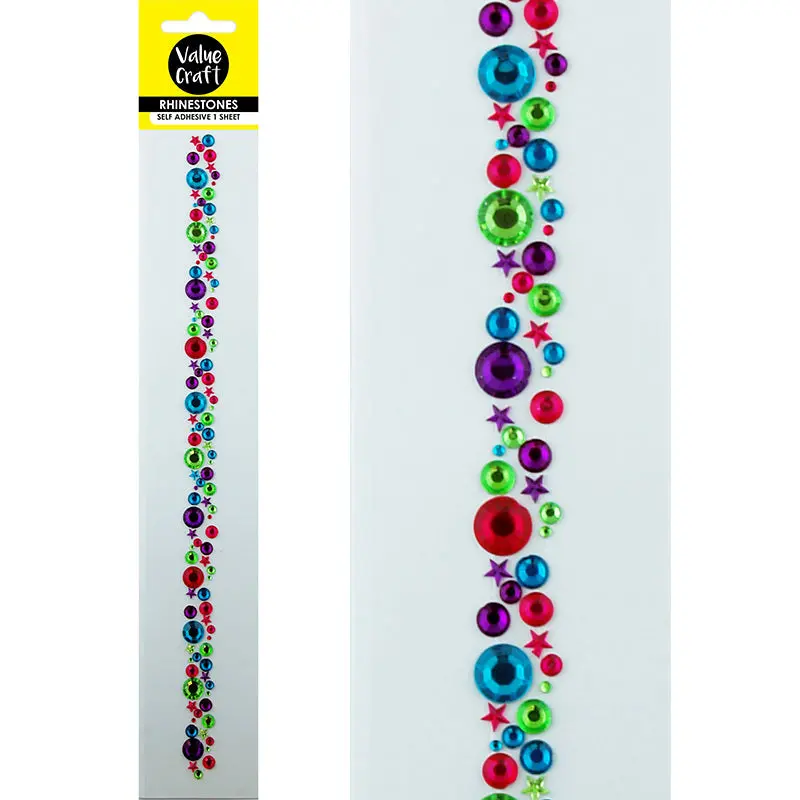 Value Craft Star & Bubble Pattern Rhinestone Strip Sticker – Multi-Design 1