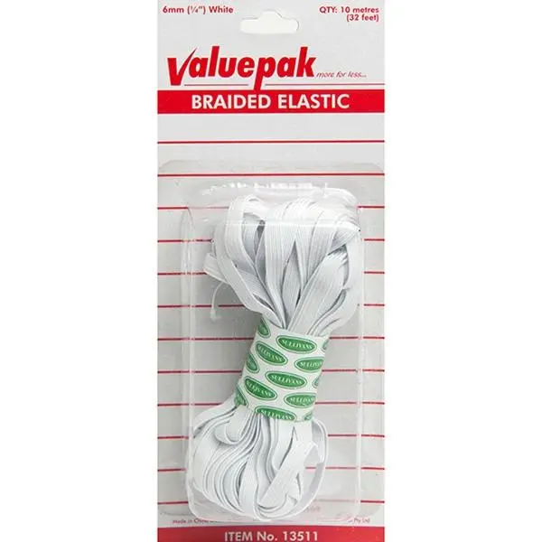 Valuepak Braided Elastic Band – 6Mm Width, White – 10-Meter Roll 1