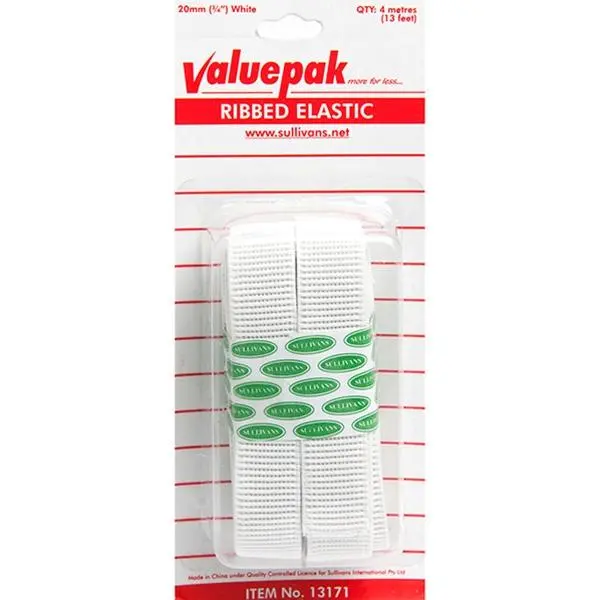 Valuepak Ribbed Elastic Band – White, 20 Mm Width, 4 Meter Roll 1