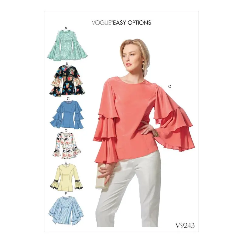 Vogue V9243 Princess Seam Tops With Flared Sleeve Variations For Misses 1