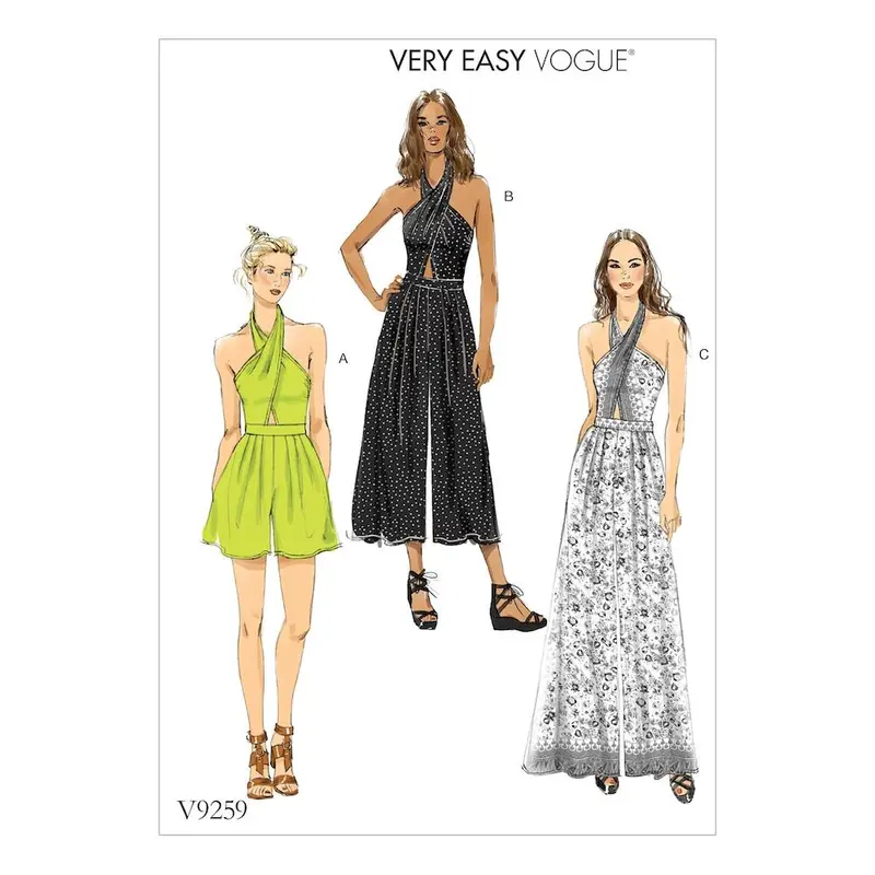 Vogue V9259 Criss-Cross Halter Romper And Jumpsuit Pattern With Adjustable Length Options For Misses 1