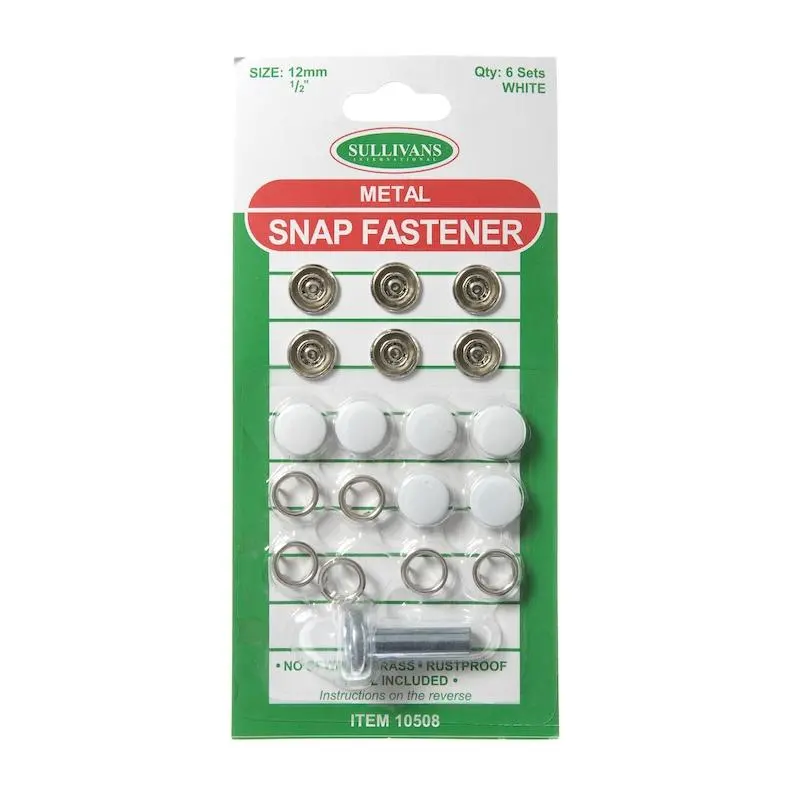 White 12Mm Metal Snap Fasteners – 6-Piece Set 1