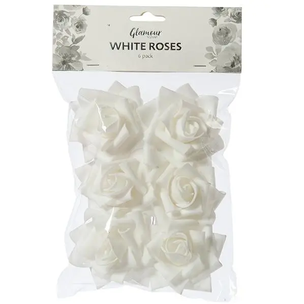 White Artificial Craft Roses – Set Of 6 1