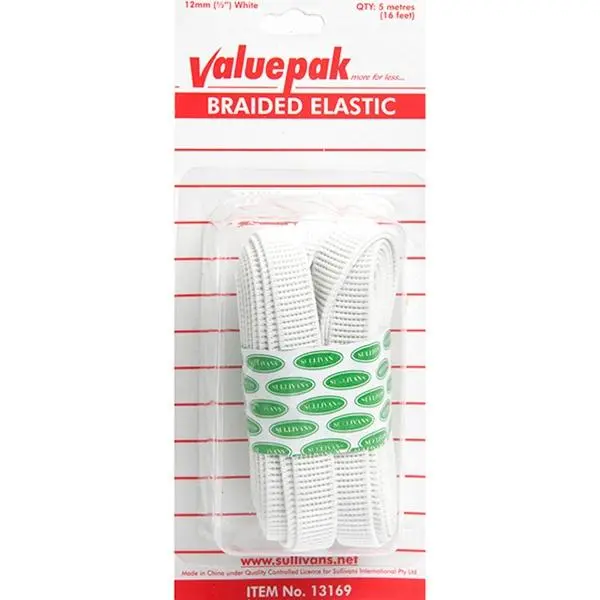 White Braided Elastic – 12Mm Width, 5-Meter Value Pack 1